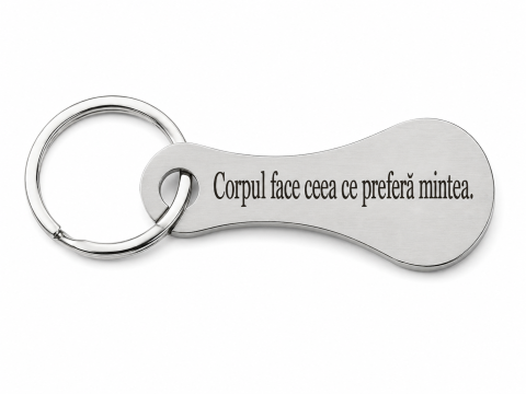 Breloc metalic gravat "Corpul face ceea ce prefera mintea", argintiu, accesoriu premium pentru chei, geanta, rucsac si portofel, cadou motivational [3]
