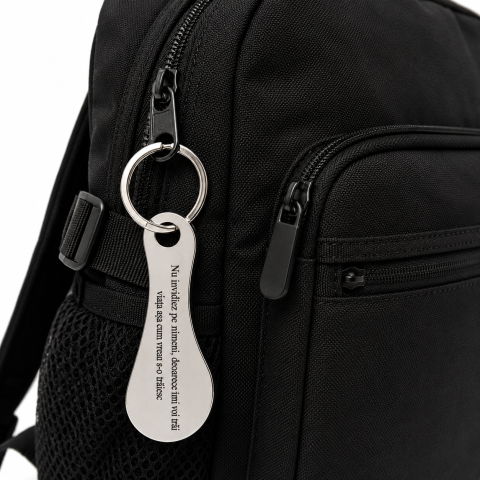 Breloc metalic gravat "Nu invidiez pe nimeni, deoarece imi voi trai viata asa cum vreau s-o traiesc" cu mesaj motivational, argintiu, accesoriu pentru chei, geanta, rucsac si carucior de cumparaturi [2]
