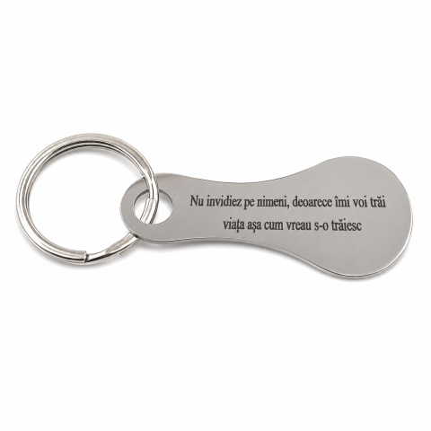 Breloc metalic gravat "Nu invidiez pe nimeni, deoarece imi voi trai viata asa cum vreau s-o traiesc" cu mesaj motivational, argintiu, accesoriu pentru chei, geanta, rucsac si carucior de cumparaturi [3]