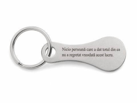 Breloc metalic gravat "Nicio persoana care a dat totul din ea nu a regretat vreodata acest lucru", argintiu, accesoriu pentru chei, geanta, rucsac si portofel, cadou motivational [3]