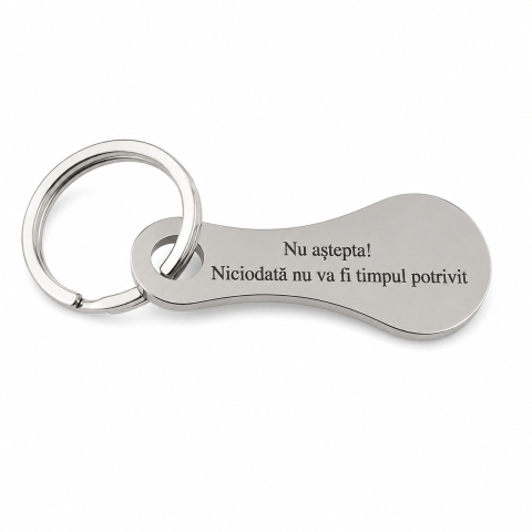Breloc metalic gravat "Nu astepta! Niciodata nu va fi timpul potrivit", argintiu, accesoriu pentru chei, geanta si rucsac, cadou motivational [4]