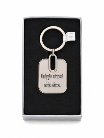 Breloc metalic gravat "Un castigator nu inceteaza niciodata sa incerce.", accesoriu elegant pentru chei, geanta sau rucsac, livrat in cutie cadou premium [5]