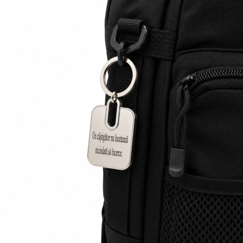 Breloc metalic gravat "Un castigator nu inceteaza niciodata sa incerce.", accesoriu elegant pentru chei, geanta sau rucsac, livrat in cutie cadou premium [2]