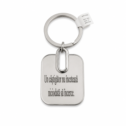 CASA & GRADINA - Breloc metalic gravat "Un castigator nu inceteaza niciodata sa incerce.", accesoriu elegant pentru chei, geanta sau rucsac, livrat in cutie cadou premium