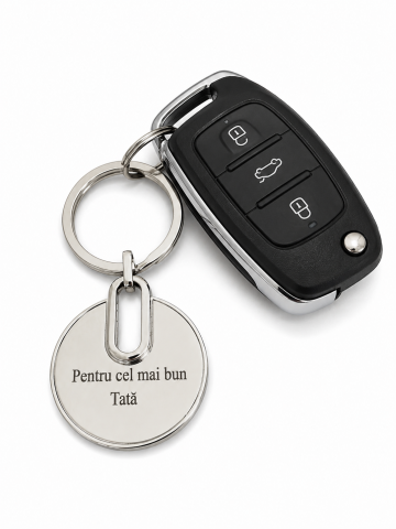 Breloc metalic rotund cu mesaj "Pentru cel mai bun Tata", argintiu, cutie cadou eleganta inclusa [4]