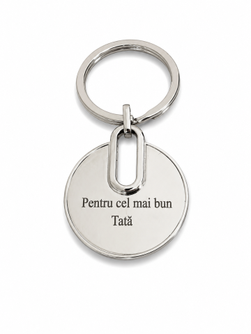Breloc - Breloc metalic rotund cu mesaj "Pentru cel mai bun Tata", argintiu, cutie cadou eleganta inclusa