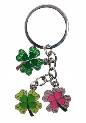 Breloc metalic trifoi norocos 3 pandantive, accesoriu chei, amuleta noroc, multicolor, 11 cm [2]