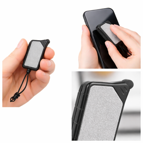 Breloc multifunctional cu touch pentru telefon si pad curatare ecran, ABS si metal, 6 x 2 x 1.3 cm, alb negru [1]