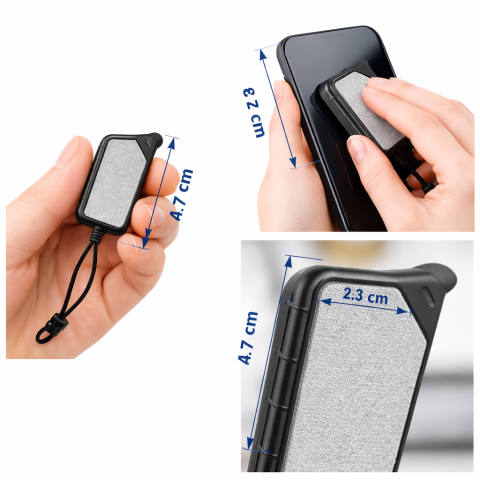 Breloc multifunctional cu touch pentru telefon si pad curatare ecran, ABS si metal, 6 x 2 x 1.3 cm, alb negru [2]