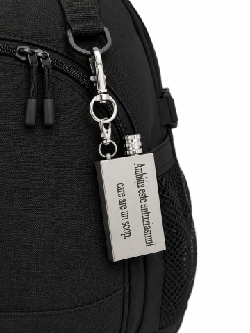 Breloc multifunctional din metal gravat "Ambitia este entuziasmul care are un scop.", cu rezervor reincarcabil si fitil, accesoriu EDC pentru camping, drumetii, chei si rucsac [2]