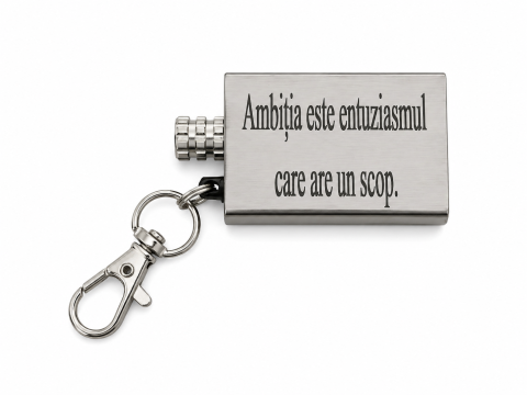 Breloc multifunctional din metal gravat "Ambitia este entuziasmul care are un scop.", cu rezervor reincarcabil si fitil, accesoriu EDC pentru camping, drumetii, chei si rucsac [4]