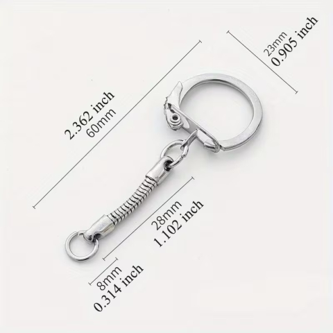 Breloc pentru chei argintiu cu carabina laterala si lant metalic pentru genti, fermoare si accesorii handmade, 6 cm [5]
