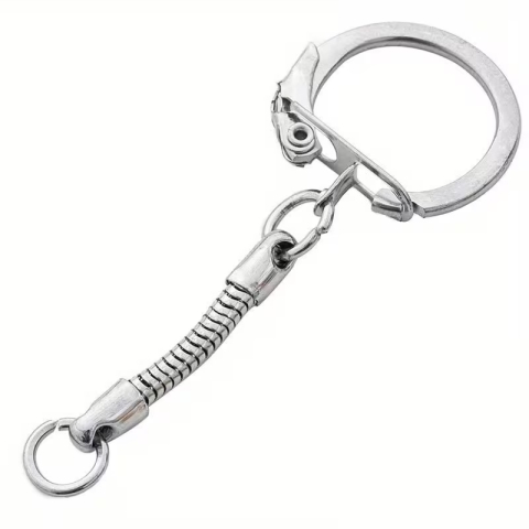 Breloc pentru chei argintiu cu carabina laterala si lant metalic pentru genti, fermoare si accesorii handmade, 6 cm [8]