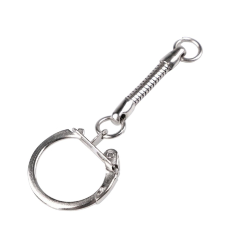 CASA & GRADINA - Breloc pentru chei argintiu cu carabina laterala si lant metalic pentru genti, fermoare si accesorii handmade, 6 cm