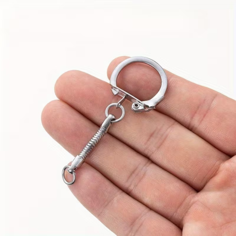 Breloc pentru chei argintiu cu carabina laterala si lant metalic pentru genti, fermoare si accesorii handmade, 6 cm [7]