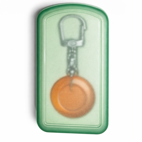 Breloc pentru chei rotund, finisaj sablat, cu carabina metalica si cutie plastic inclusa, 10 x 4 cm [2]