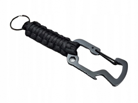 Camping - Breloc tip carabina, multifunctional, 15 cm, aliaj de zinc, negru