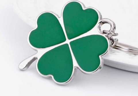 Breloc trifoi cu patru foi verde, metalic, 10.5 cm, inel 2.5 cm, simbol noroc, accesoriu chei [4]