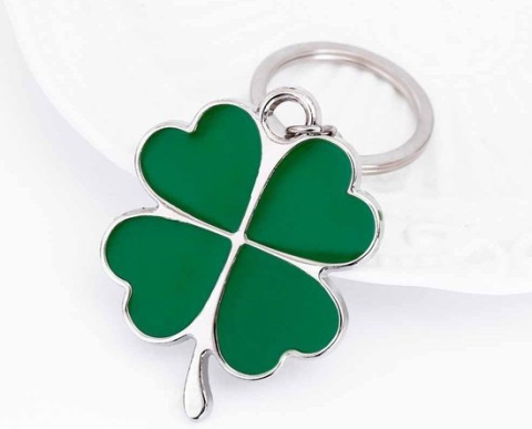 Breloc trifoi cu patru foi verde, metalic, 10.5 cm, inel 2.5 cm, simbol noroc, accesoriu chei [3]