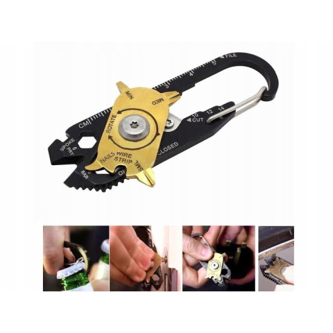 Breloc unealta multifunctionala 20 in 1, din otel inoxidabil, design tip carabina, 8 x 2.5 cm – instrument compact pentru uz zilnic, camping, drumetii si reparatii [4]