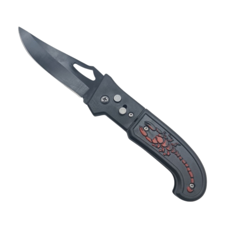 SPORT ȘI ACTIVITĂȚI - Briceag de buzunar cu deschidere rapida pe buton, lama inox curbata, sistem prindere curea tip scorpion, 20 cm, negru