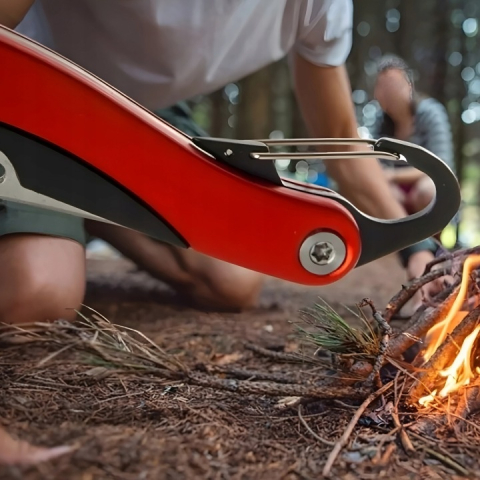 Briceag pliabil, cu carabina, camping, drumetii, supravietuire, 19 cm, lama otel inoxidabil, rosu/negru [5]