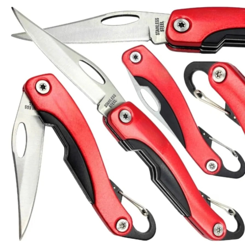 Briceag pliabil, cu carabina, camping, drumetii, supravietuire, 19 cm, lama otel inoxidabil, rosu/negru [2]