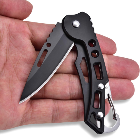 Briceag Pliabil din Oțel, 15 cm, Lamă Ascuțită, Negru cu Carabină de Prindere [6]