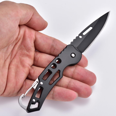 Briceag Pliabil din Oțel, 15 cm, Lamă Ascuțită, Negru cu Carabină de Prindere [5]