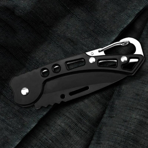 Briceag Pliabil din Oțel, 15 cm, Lamă Ascuțită, Negru cu Carabină de Prindere [4]