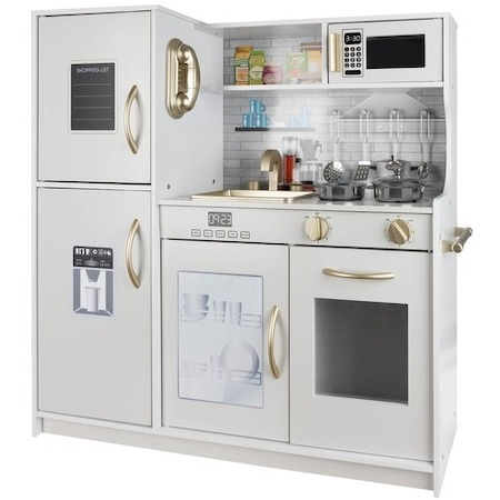 Jucării Interactive - Bucatarie din lemn multifunctionala pentru copii, dimensiune 80x80 cm - Alb