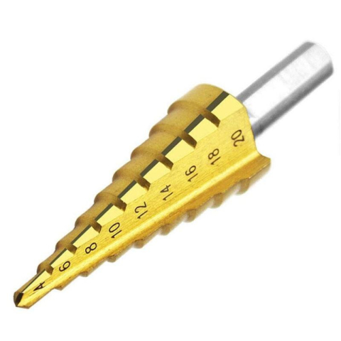 CASA & GRADINA - Burghiu conic in trepte 4-20 mm, 9 trepte, HSS 4241 acoperire titan, pentru metal, aluminiu, lemn si plastic, gaurire precisa si debavurare