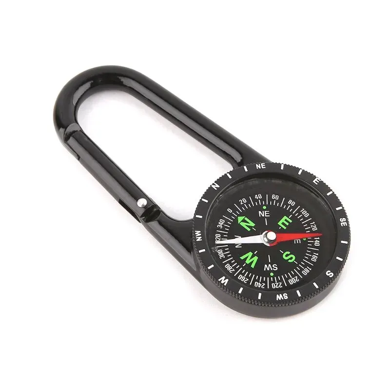 SPORT ȘI ACTIVITĂȚI - Busola de buzunar cu carabina metalica, orientare precisa, cadran clar cu gradatii, pentru camping drumetii explorare si supravietuire, neagra