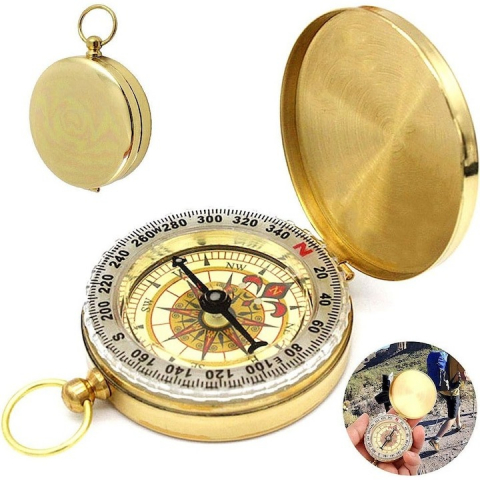 Pescuit - Busola de buzunar pentru camping, din metal, aliaj de cupru, suport de agatare, auriu