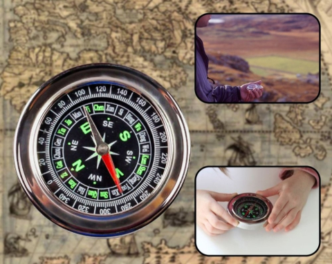 Busola mare de buzunar metalica 80 mm, cadran mare, precizie 5 grade, pentru camping, drumetii, orientare, argintie [4]