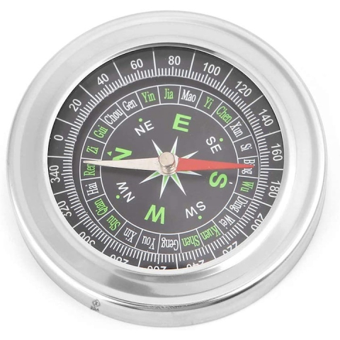 Diverse camping - Busola metalica compacta pentru drumetii, cu cadran gradat si carcasa rezistenta, diametru 7.5 cm, argintiu
