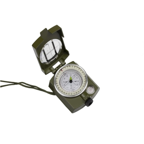 SPORT ȘI ACTIVITĂȚI - Busola metalica profesionala verde militar, navigatie precisa cu vizor, nivela si cadran lichid, drumetii outdoor, 57 mm