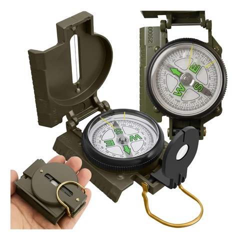 SPORT ȘI ACTIVITĂȚI - Busola tactica de orientare cu carcasa metalica, vizor de precizie si lupa, 360°, 7.5 x 5.7 x 2.7 cm