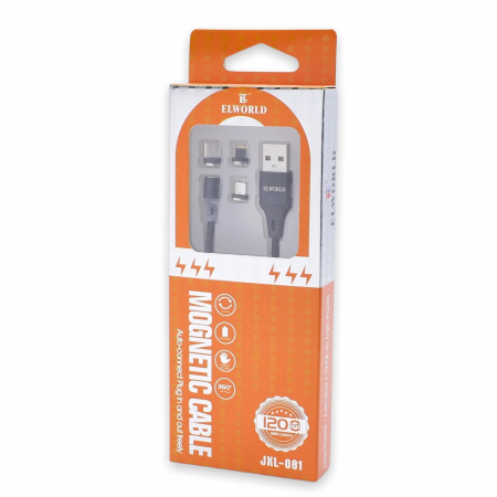 Cabluri USB - Cablu 3in1 cu 3 capete Magnetice, incarcare rapida, 120 cm - Negru