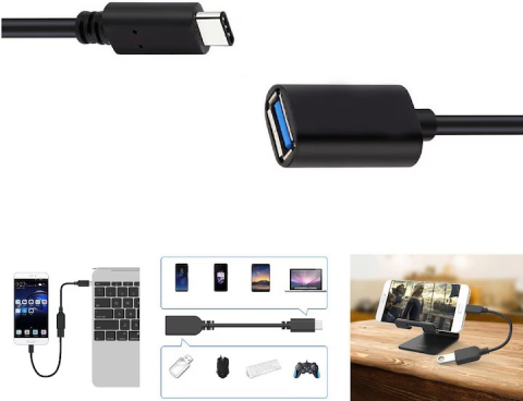 Cablu adaptor negru USB-C la USB-A mama, 16 cm, OTG pentru conectare stick USB, tastatura, mouse, controller si alte periferice compatibile [2]
