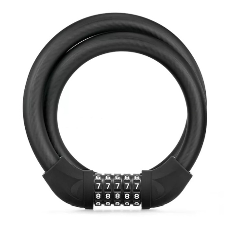 Ciclism - Cablu antifurt cu cifru pentru bicicleta, 87 cm lungime, diametru 17 mm, din otel, negru