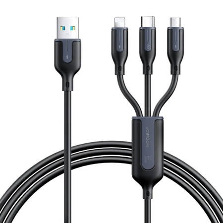 Cabluri USB - Cablu de incarcare si transfer date, 66W 3 in 1, Lightning, USB-C, Micro USB, lungime 1.2 m, negru
