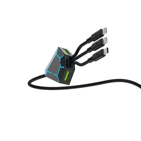 Cablu de incarcare telefon 5in1 cu micro USB,type C,iphone si 2x USB - Negru [3]