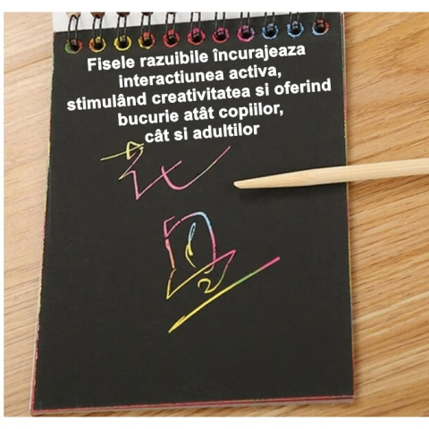 Caiet creativ negru si albastru cu 12 file razuibile, efect curcubeu, creion din lemn [2]