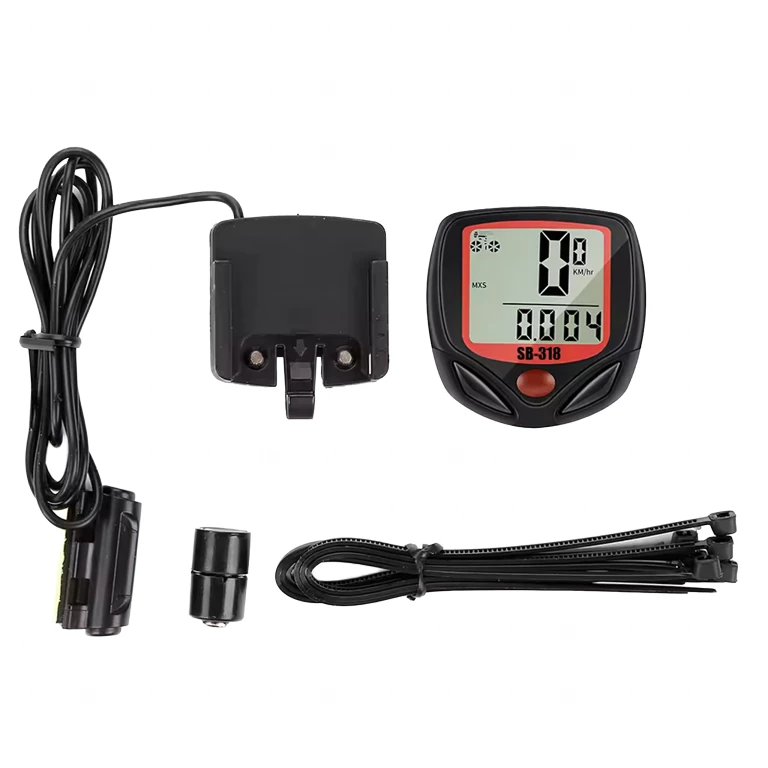 SPORT ȘI ACTIVITĂȚI - Calculator de bicicleta negru 46 x 46 mm, 15 functii, cu fir, display LCD iluminat