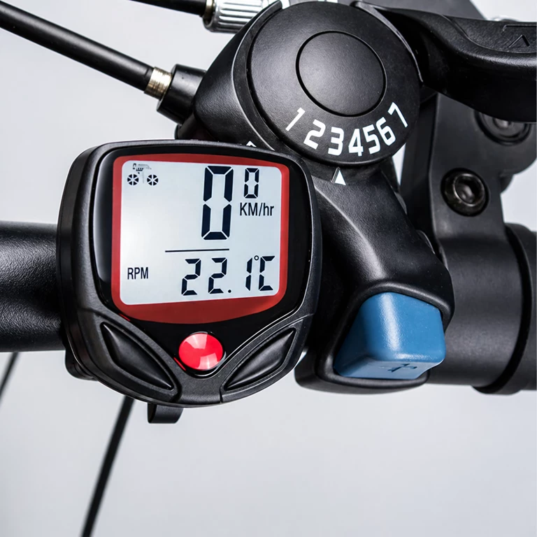 Calculator de bicicleta negru 46 x 46 mm, 15 functii, cu fir, display LCD iluminat [1]
