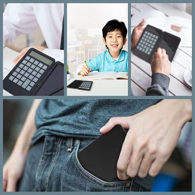 Calculator negru 5 inch cu tableta LCD de scris, stylus inclus, design pliabil 2 in 1, compact pentru scoala, birou si calcule rapide [7]