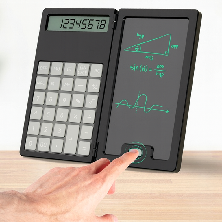Calculator negru 5 inch cu tableta LCD de scris, stylus inclus, design pliabil 2 in 1, compact pentru scoala, birou si calcule rapide [3]