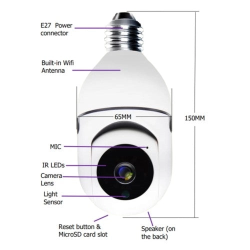 Camera de supraveghere wifi,senzori miscare,conectare Android,iOS,soclu bec E27 [3]
