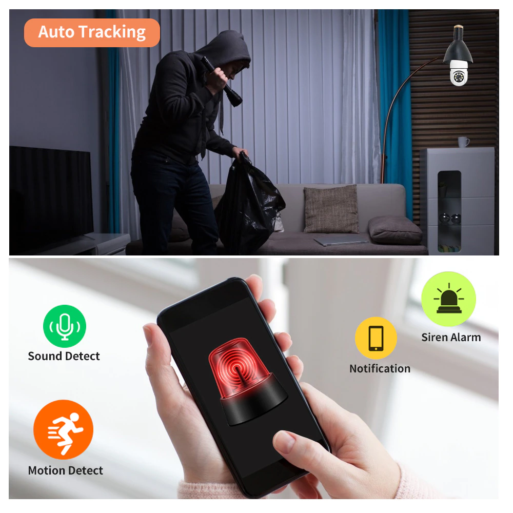 Camera de supraveghere wifi,senzori miscare,conectare Android,iOS,soclu bec E27 [7]
